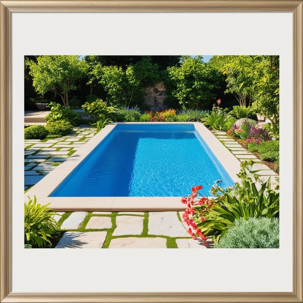 Jardín saludable con piscina