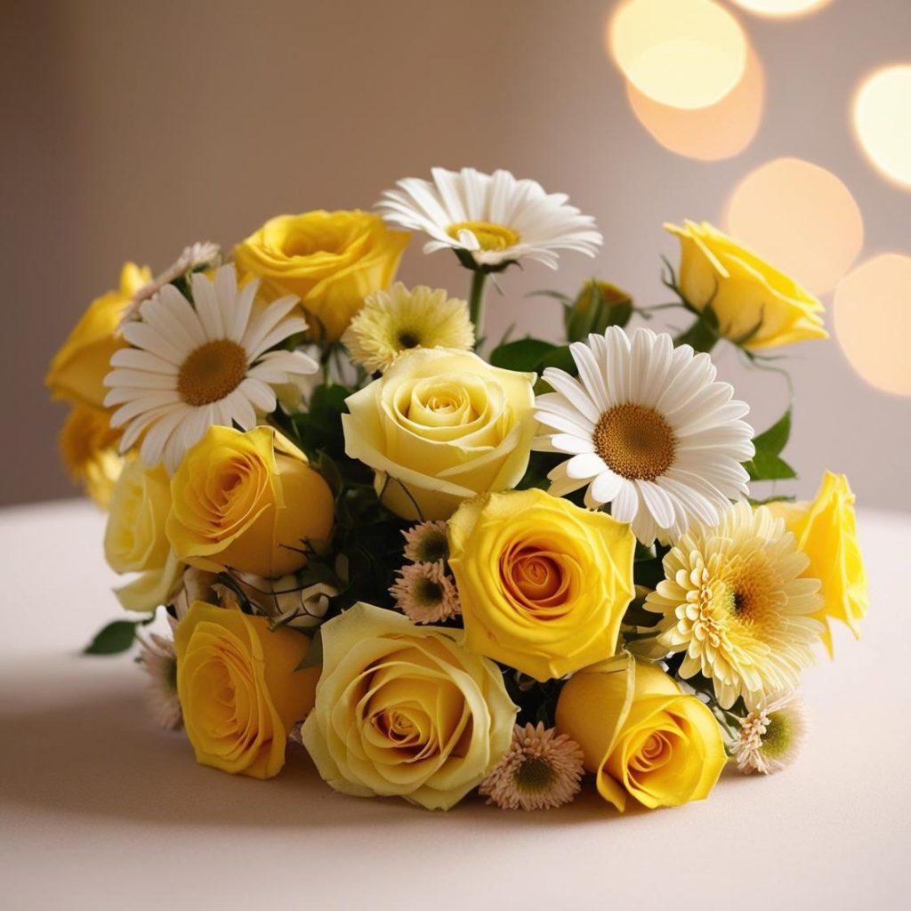 Ramo de rosas y margaritas